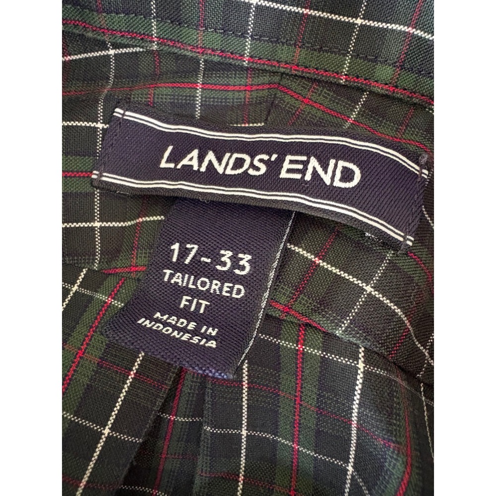 Lands End Mens Tailored Fit Supima Cotton Plaid Button Down Shirt Green 17-33 - Picture 3 of 4